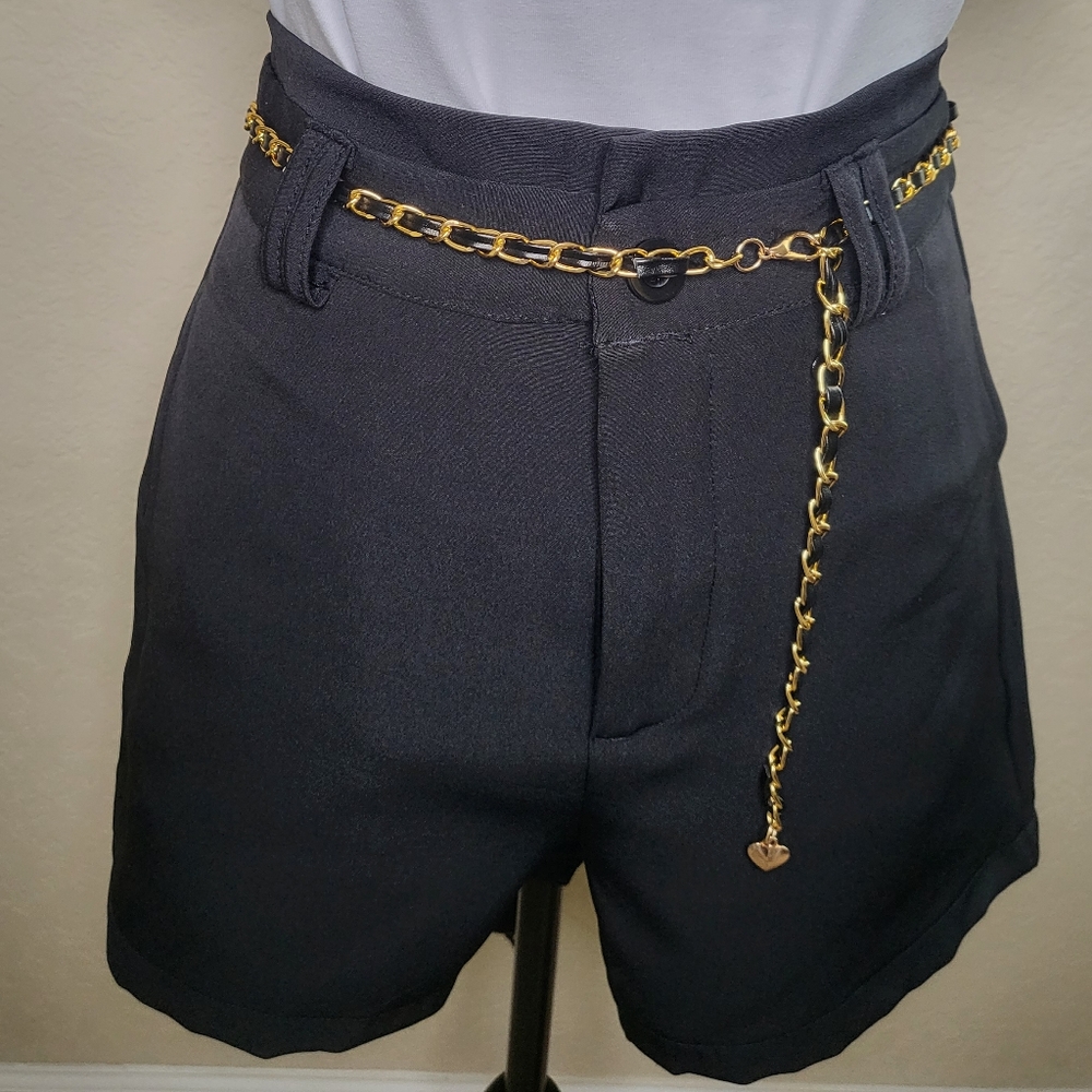 Black shorts with belt and bag